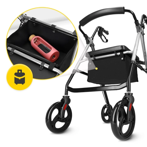 Čtyřkolové chodítko se sedátkem a taškou