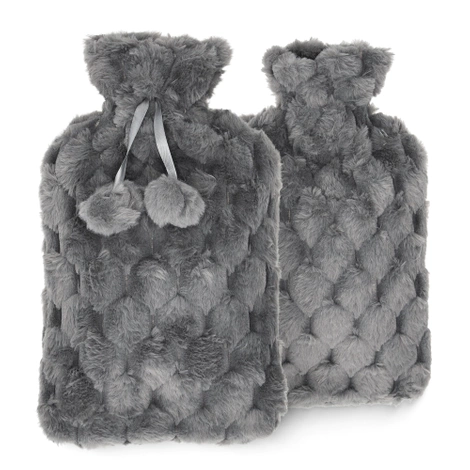 Gumový termofor v plyšovém obalu 2 L šedý