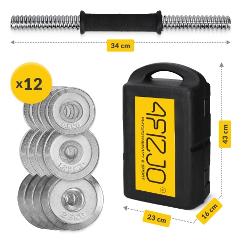 Ocelové činky v kufru – sada 20 kg