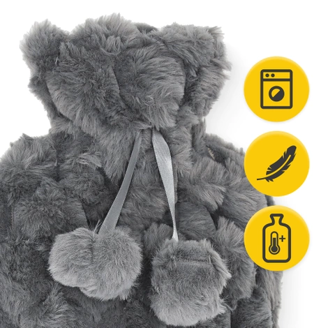 Gumový termofor v plyšovém obalu 2 L šedý