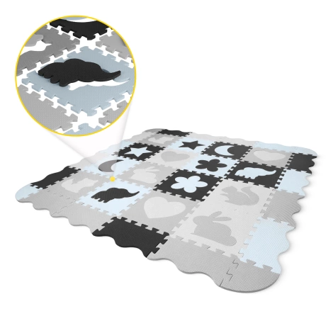 Sada pěnových puzzlí "Zvířata" 150x150 cm šedé-světle šedé