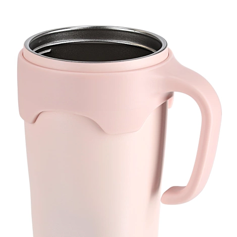 Termohrnek s uchem a brčkem 650 ml růžový