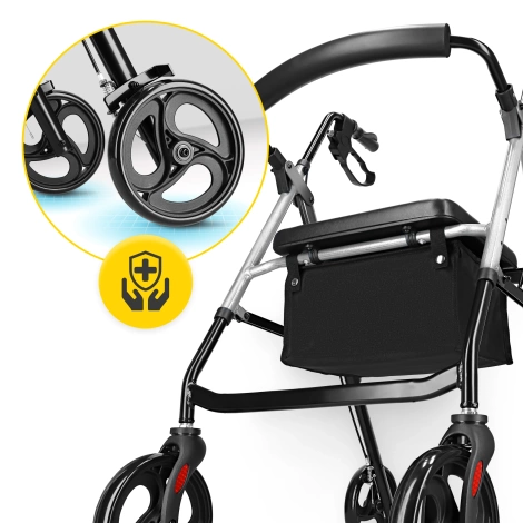 Čtyřkolové chodítko se sedátkem a taškou