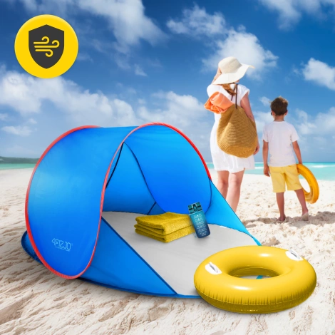 Samorozkládací plážový stan modro-červený