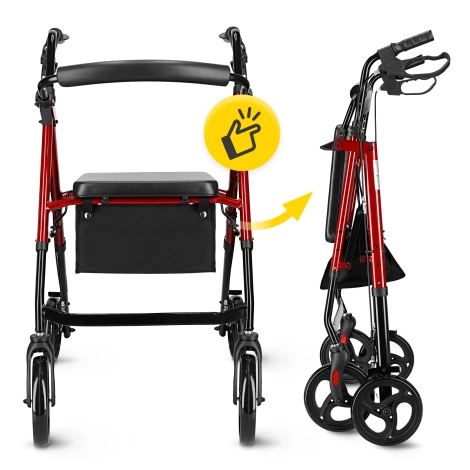 Čtyřkolové chodítko se sedátkem a taškou