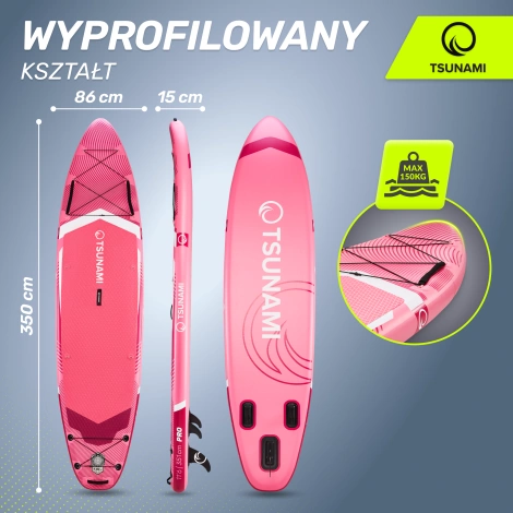 Nafukovací paddleboard SUP TSUNAMI 350cm T15 růžový